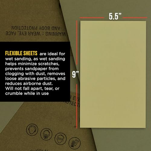 5-1/2" x 9" Wet or Dry Sandpaper Sheets, 7000 Grit, Box of 25 (7000-Grit)