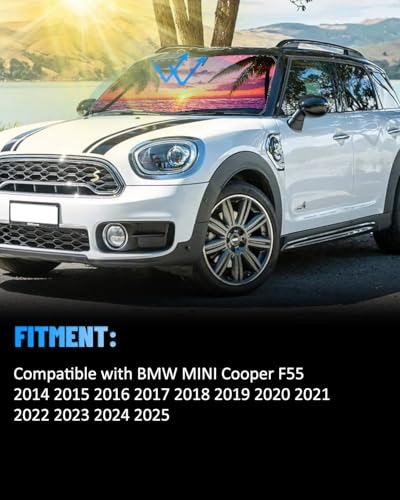 Sunset Beach Car Windshield Sun Shade Compatible with BMW MINI Cooper F55 2014 (for mini cooper F55 2015-2024 - Sunset Beach)