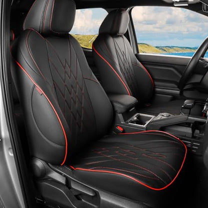 Tacoma Car Seat Covers Custom Fit for Toyota Tacoma (Leather (Black with Red Trim) / 2024-2026 Tacoma (Petrol) Full Set)