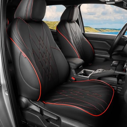 Tacoma Car Seat Covers Custom Fit for Toyota Tacoma (Leather (Black with Red Trim) / 2024-2026 Tacoma (Petrol) Full Set)