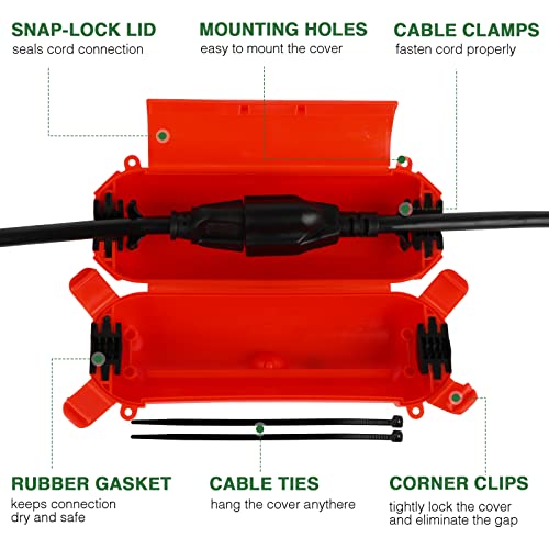 3 Pack] Flemoon Outdoor Extension Cord Safety Cover with Waterproof Seal (Red / Small Box: 5.3" L x 2" W x 2" H)