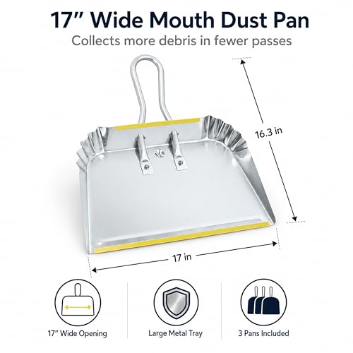 3 Pack 17" Heavy Duty Metal Dust Pans (3 Count (Pack of 1))