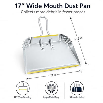 3 Pack 17" Heavy Duty Metal Dust Pans (3 Count (Pack of 1))