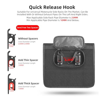 Motorcycle Saddlebag 13L Waterproof Luggage Bag Quick Release Motorcycle Side Bag for Motorbike Travel (Black 13L / Black 13L)