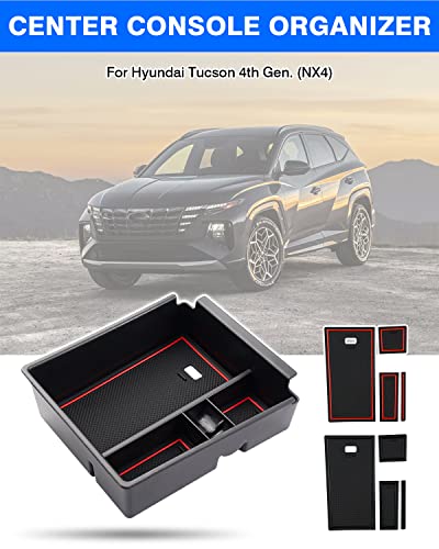 Center Console Organizer for 2022 2023 2024 Hyundai Tucson Accessories Armrest Storage Box Secondary Insert Tray with 2 Color Mats (2022-2024 Hyundai Tucson)