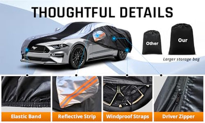 Mustang Car Cover Waterproof All Weather with Silver Strip Design (Custom Fit Ford Mustang)