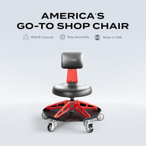 Vyper Robust Steel Sport Shop Chair for Mechanics (Black Seat, Red Frame)