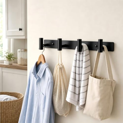 Wall Mounted Coat Rack ("T" Shape 4 Hooks - 1 Pack / Black)