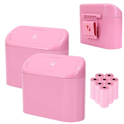 2 Pack Mini Car Trash Can with Lid (Pink)