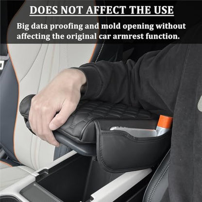 Arm Rest Cover for Car Center Console Cover 12.6"×8.3" Leather Armrest Cushion Organizer with Storage Pocket Center Console Protector Arm Rest Pillow Pads for Most Cars