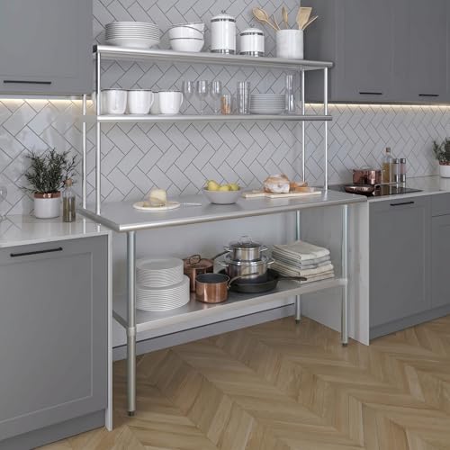 Stainless Steel Work Table Double Tier Overshelf (24" x 60" Work Table + 12" Overshelf)