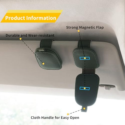 Magnetic Leather Sunglasses Holder for Car (Green)