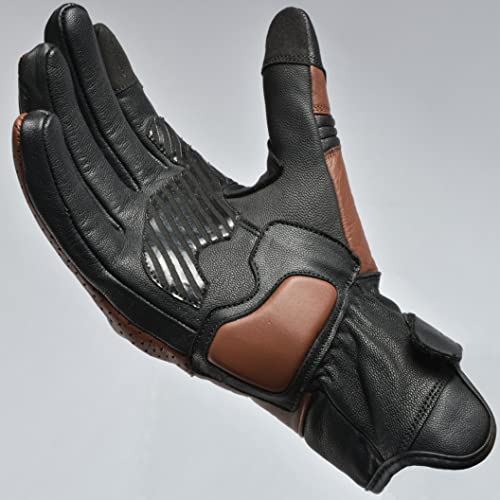 Leather Motorcycle Motorbike Knuckle Protection Powersports Gloves (Black/Brown / Large)