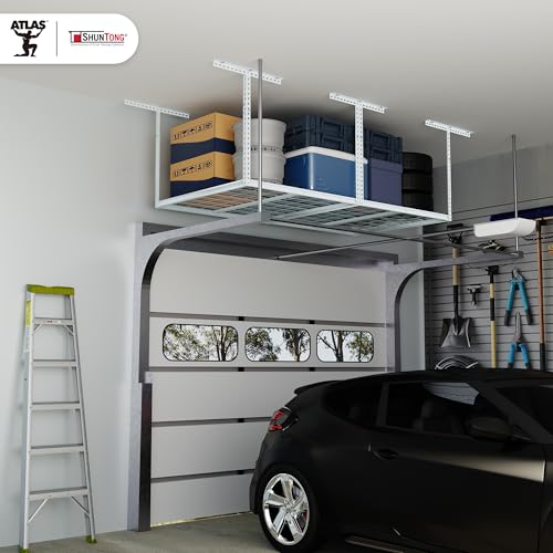 The Atlas Pro 4 x 8 ft Overhead Garage Storage Rack (White)
