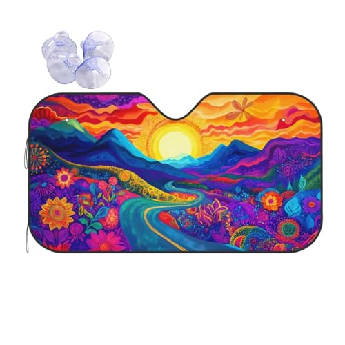 Abstract Flower Sunrise Car Sun Shade Windshield Sunshade Foldable Front Window Shield Cover for Truck SUV (Blue2 / Small)
