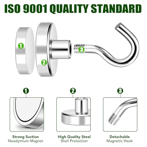 Magnetic Hooks 170lbs Strong Magnets Hook 18 Pack (Silver / 18pack-170lb)