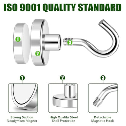 Magnetic Hooks 170lbs Strong Magnets Hook 18 Pack (Silver / 18pack-170lb)