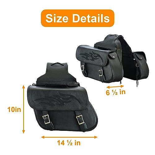 Motorcycle Saddle Bags Leather Motorcycle Luggage Bag with Gun Holsters For Softails Sportsters and Choppers Waterproof Luggage Bags (14" x 12" x 10" / Black Leather)