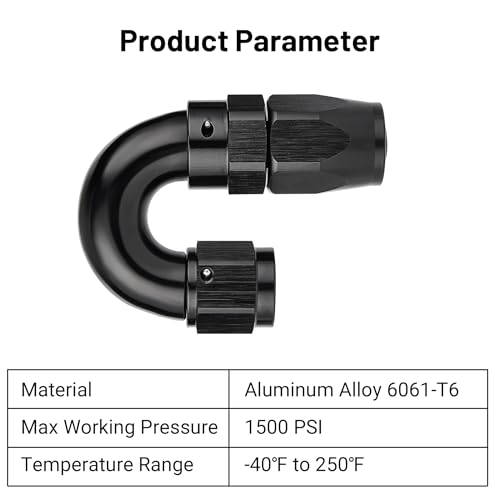 6AN 180 Degree One Piece Full Flow Hose End Fitting Swivel for CPE Braided Hose (6AN / 180 Degree)
