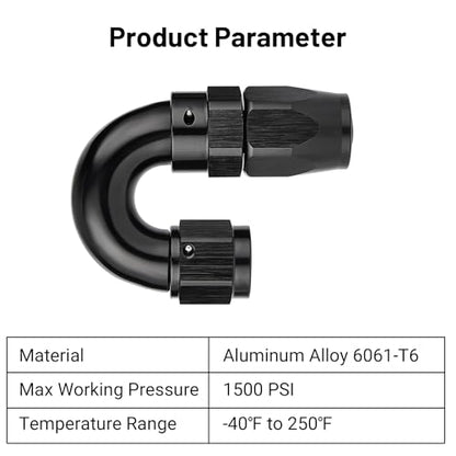 6AN 180 Degree One Piece Full Flow Hose End Fitting Swivel for CPE Braided Hose (6AN / 180 Degree)