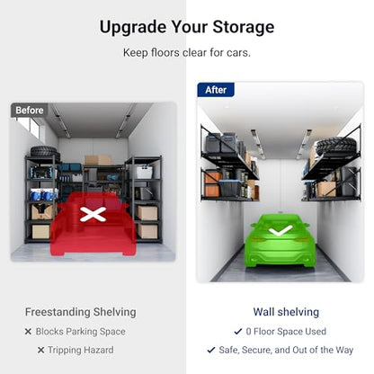 2 Pack 2x4 ft Garage Wall Shelving with 4 Hooks