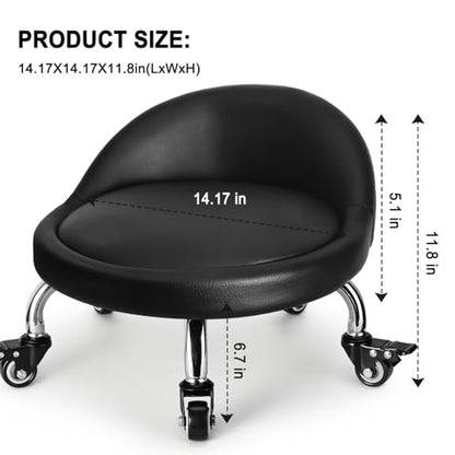 Rolling Stool with Backrest Low Height Rolling Stool with PU Leather (2"h Casters)