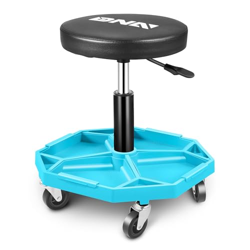 Adjustable Height Pneumatic Garage Seat Rolling Mechanic Stool with Tool Tray Storage (Blue)