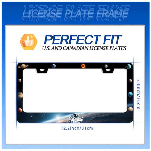 Plantes License Plate Frame Stainless Steel Car Accessory 6.3x12.3 Inch (Colorful Planets With Galaxy)