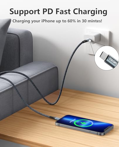 iPhone Cord Fast Charging [MFi Certified] Long Lightning Cable 10FT (10FT / USB C / Black)