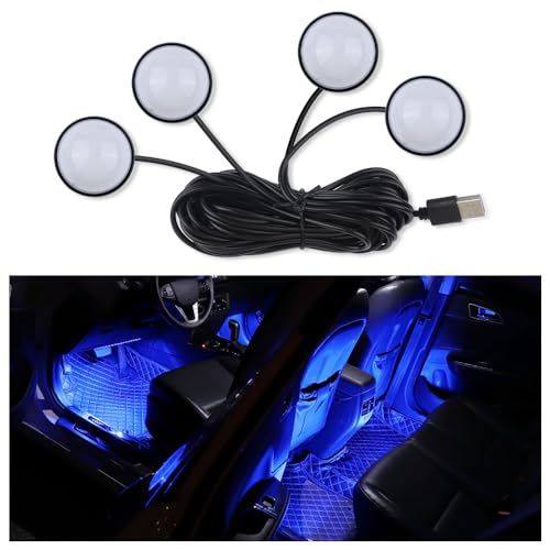 4-in-1 Car LED Lights Interior with USB Port,Ambient Neon Car Door Lights Kit for CCar Decor,Party,Music,Gift,Universal CCar Pedal Light Interior Accessories for Wonmen & Men (Blue) (Blue)