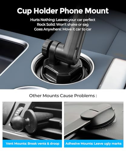 Dual Cup Holder Phone Mount for Car (Double Clamp)