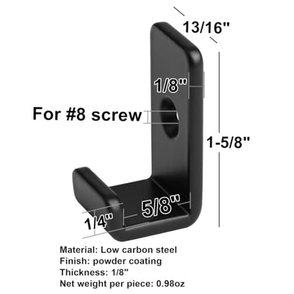 10 Pack Mini Black Steel Utility J Hook (5/8")
