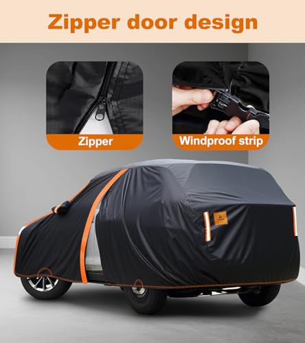 Car Cover Waterproof All Weather for SUV Automobiles UV Protection Snowproof Rain Sun with Door Zipper Full Exterior Outdoor Full Car Cover Universal Fit Up to 185" (Orange / S2: Fit SUV-Length Up to 185")