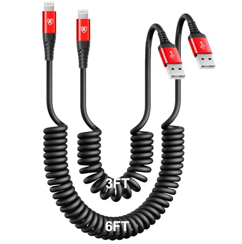 Coiled Lightning Cable (3FT+6FT / USB A to Lightning / Red)