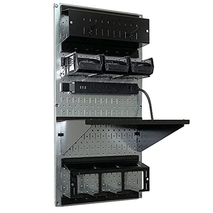 Power Tool Storage Organizer Kit Cordless Drill Holder Charging Station Rack 16” x 32” Metal Pegboard Organization System (Metallic Pegboard)