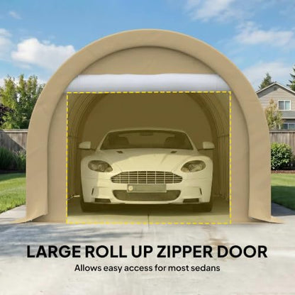 10' x 16' Carport Heavy Duty Portable Garage Storage Tent Beige (Beige)