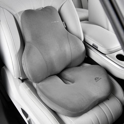 Memory Foam Car Seat Cushion and Lumbar Support Pillow for Car (Gray / 2 Pieces)