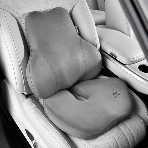Memory Foam Car Seat Cushion and Lumbar Support Pillow for Car (Gray / 2 Pieces)