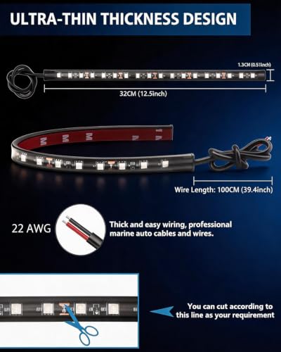12V Led Light Strip for Car Motorcycle Ice Blue 12.5Inch 4Pack (ICE Blue Led Strip)