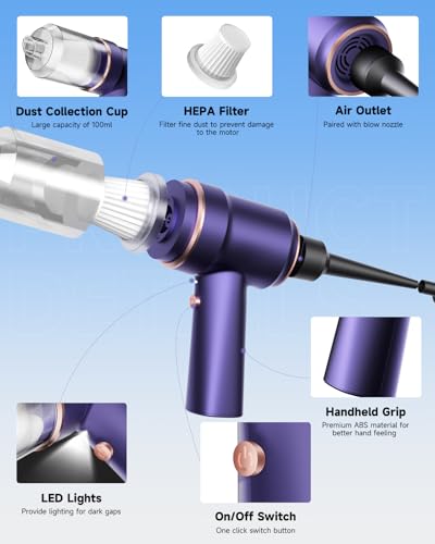 Mini Vacuum Cleaner Cordless with LED Light (Blue)