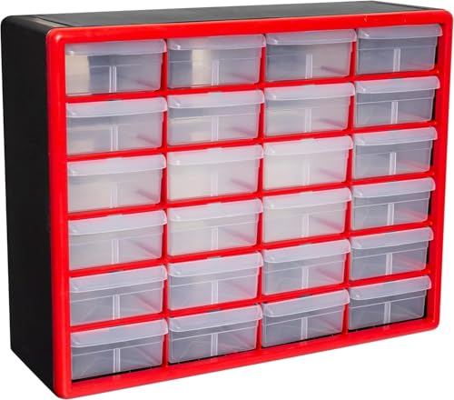 24 Drawer Plastic Storage Cabinet (Red / 24 Drawer / 1 Pack)