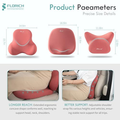 Car Seat Cushion and Lumbar Support Pillow for Office Chair Car (Red / 3 Pieces)