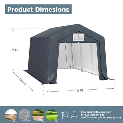 10x15 ft Storage Shelter Shed Portable Outdoor Carport Garage (10x15 Ft)