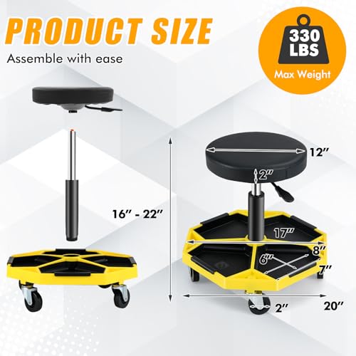 Adjustable Mechanic Rolling Stool (Yellow)