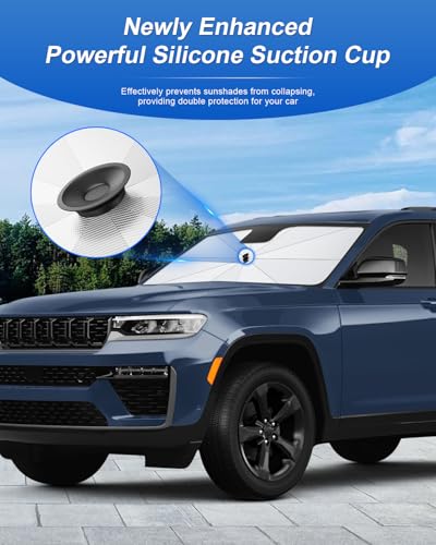 for 2026 2027 Jeep Grand Cherokee Car Windshield Sun Shade Umbrella for 2026 2027 Jeep Grand Cherokee Accessories Window Sunshade Easy Fold Reflective Heat & UV Protection Sun Visor Blocker (2026 Grand Cherokee)