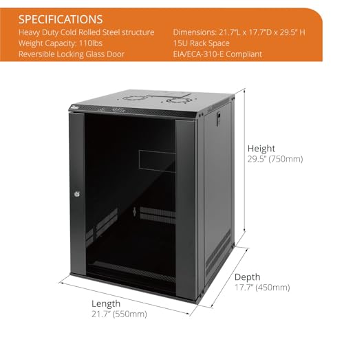 15U Wall Mount Rack Network Cabinet for 19" IT Equipment (15U/Glass Door)
