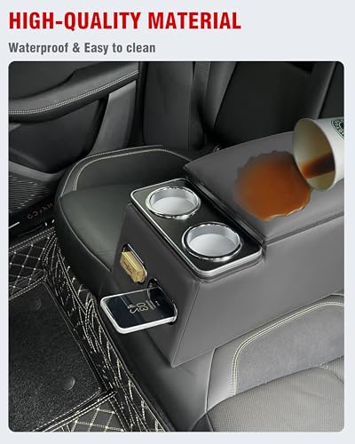 Center Console Organizer with Cup Holder& Phone Holder for Car & Van & Truck Back Bench Seat Armrest Business Middle Storage Box (Grey)