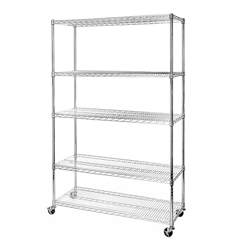 UltraDurable Heavy Duty NSF Solid Steel Wire Rack Storage Unit Organizer for Garage (Steel / 5-Tier Shelving, 48" W x 18" D)