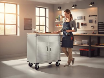 Heavy Duty Rolling Storage Cabinet with Wheels and Drawers (2 Door (28" W x 18” D x 34.5" H) / Granite)