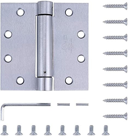 2 Pack 4.5"x4" Self Closing Spring Door Hinge (Satin Chrome / 4.5"x4")